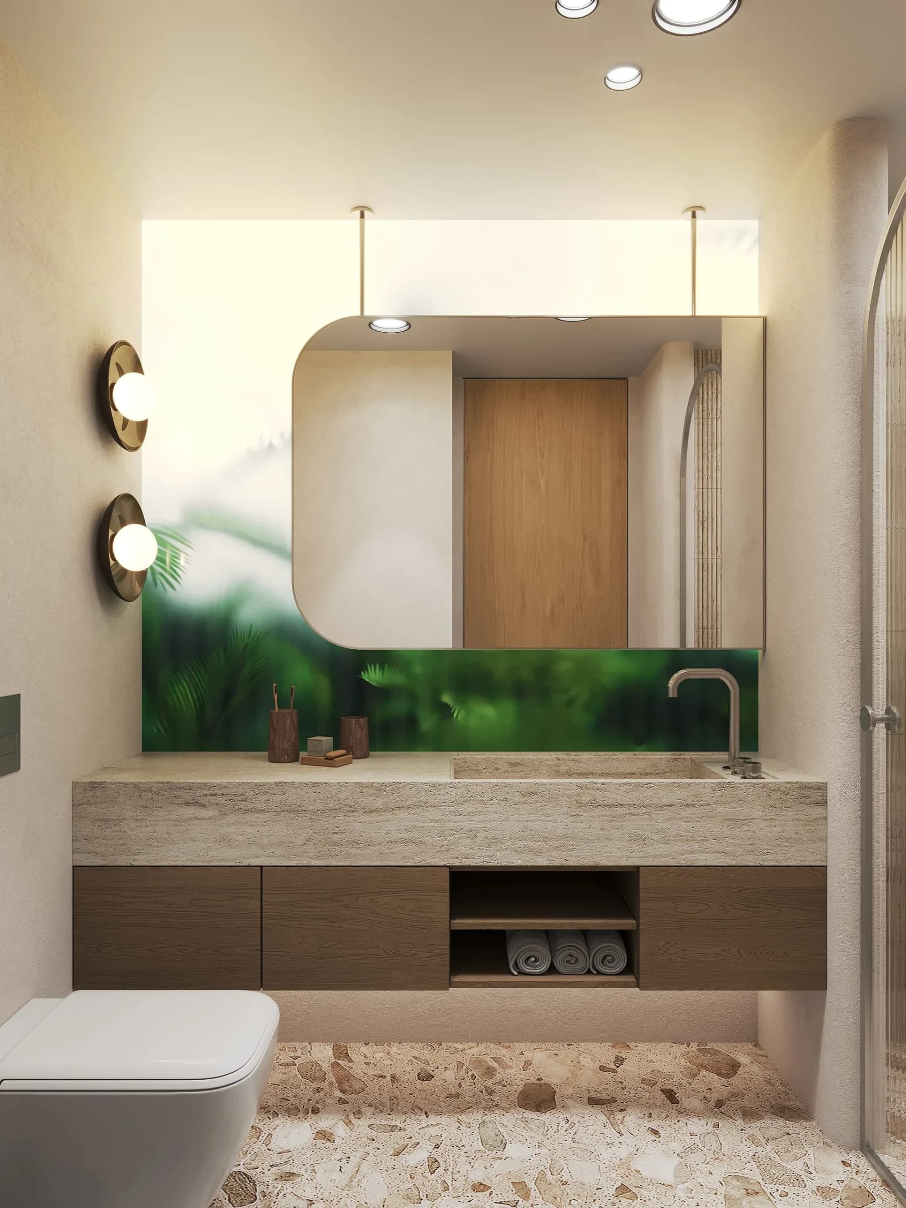 Studio living and sleeping area with garden-facing glazing