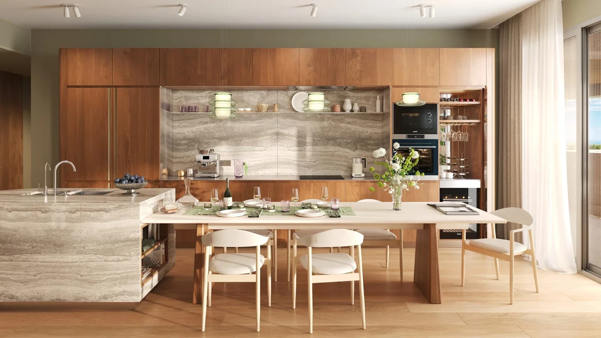 3BR kitchen with island and integrated dining