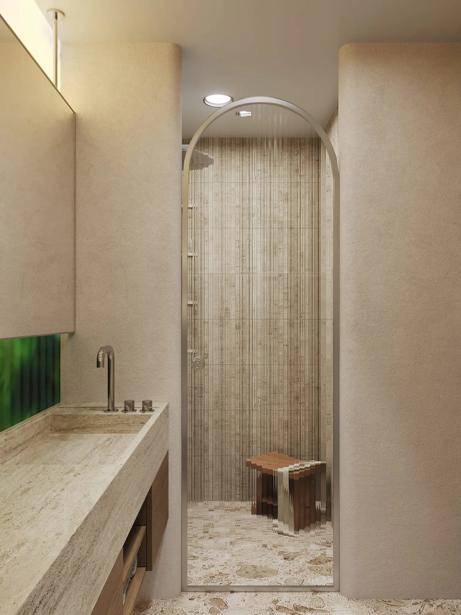 Studio bathroom with stone finishes