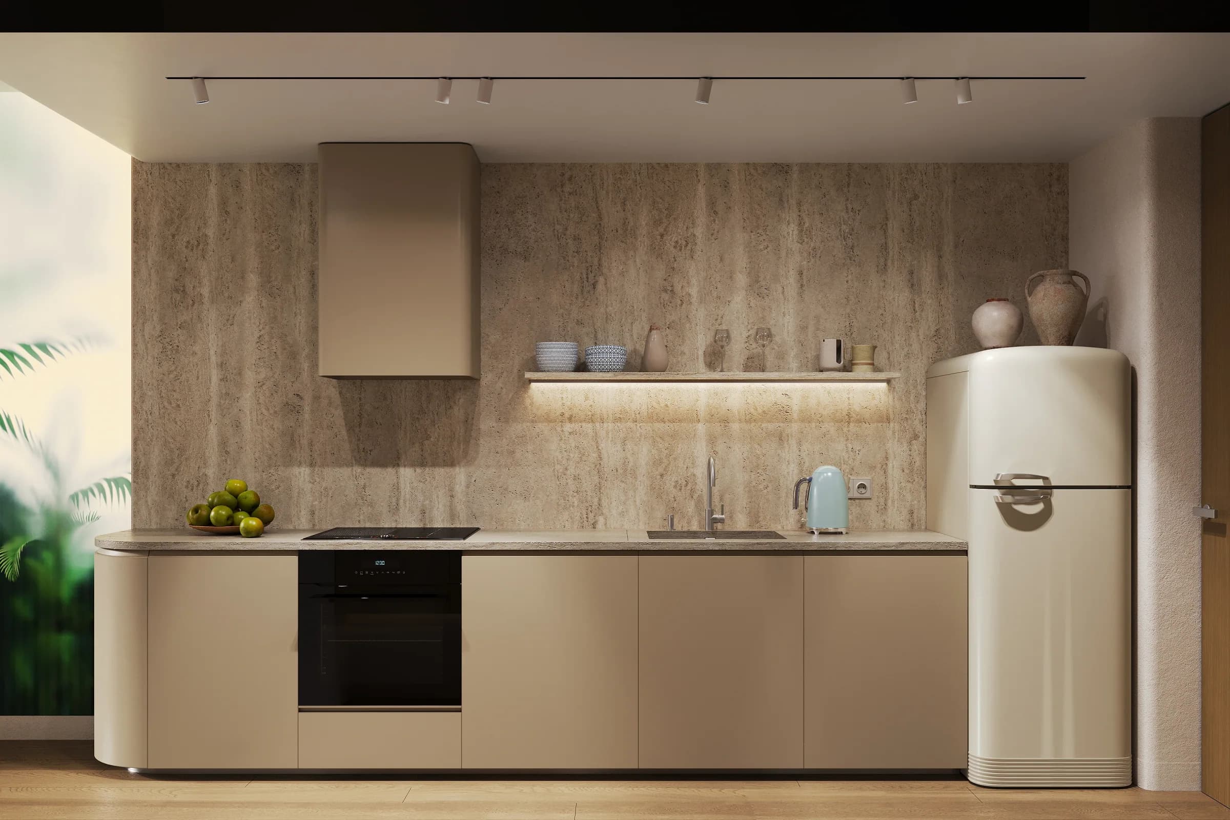 Studio kitchen with integrated storage