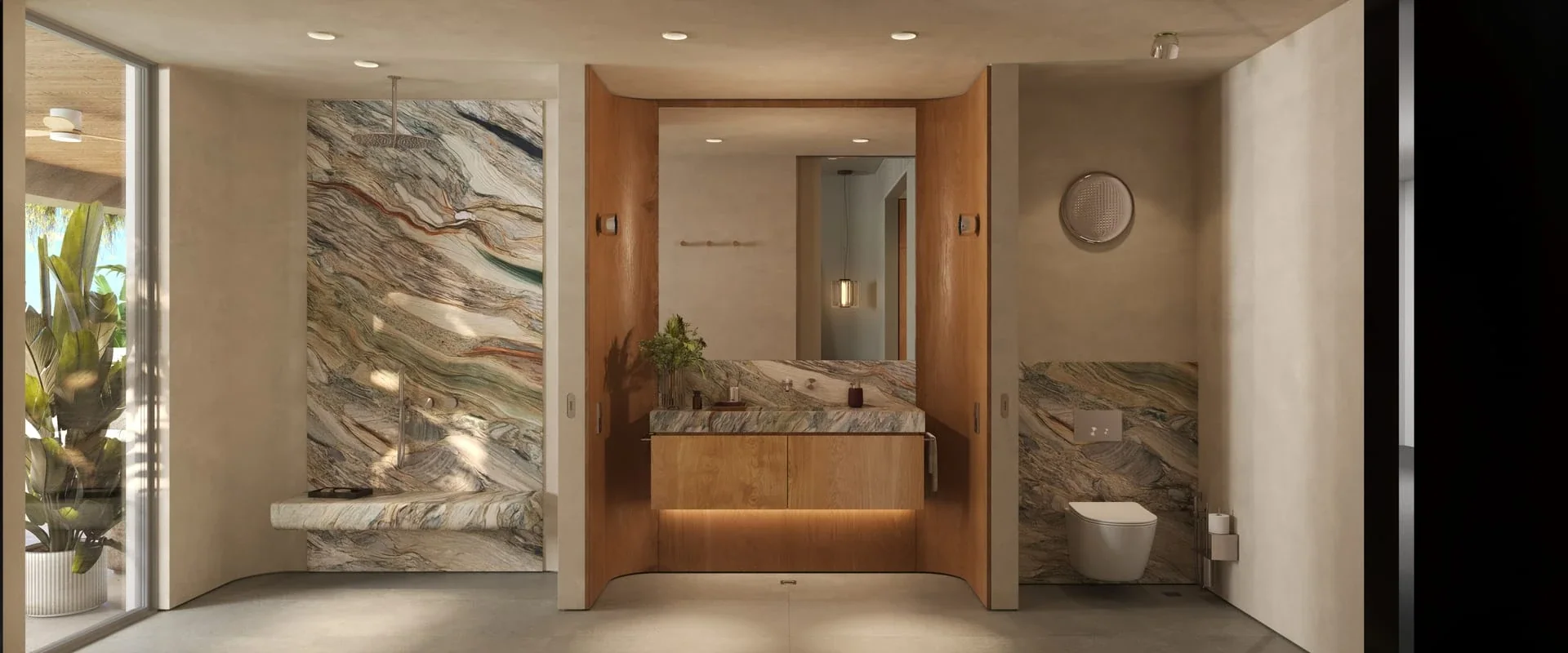 2BR bathroom with a bath and stone wall